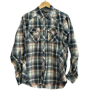 BKE Buckle Plaid Western Pearl Snap Standard Fit Button Down Men’s Shirt Size M